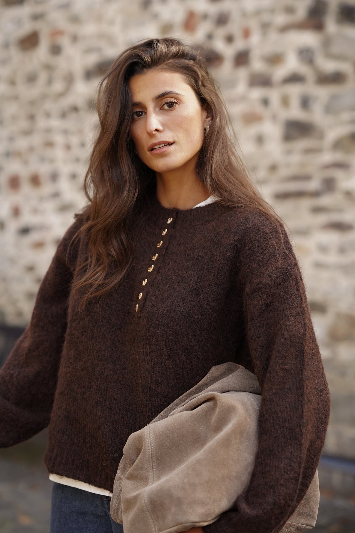 Pull à boutons Eliot marron