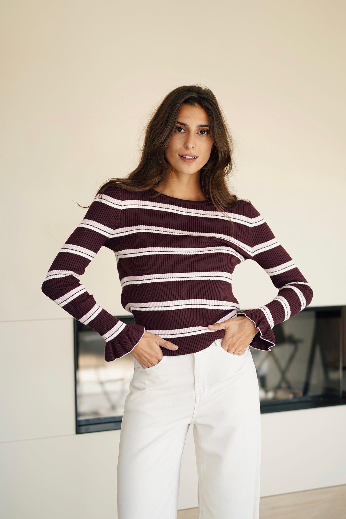 Pull à volants Toma bordeaux