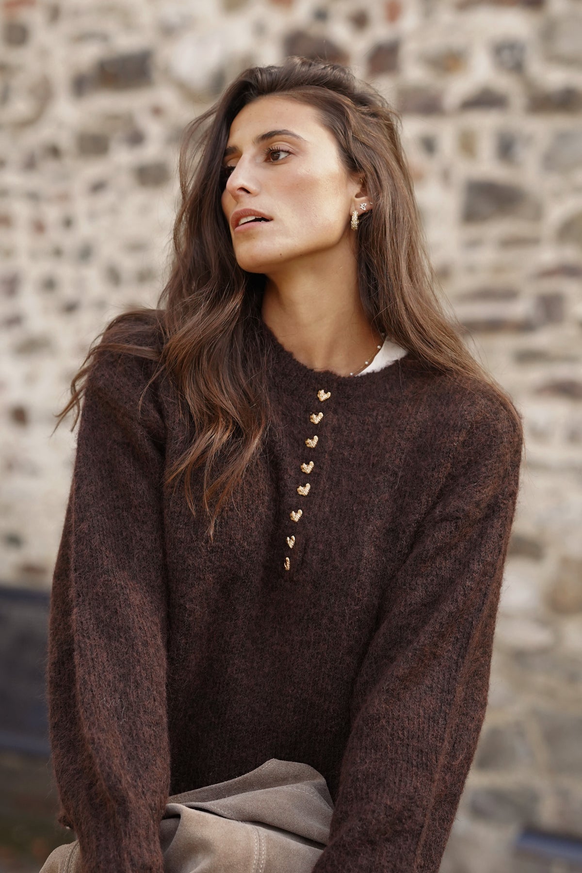 Pull à boutons Eliot marron