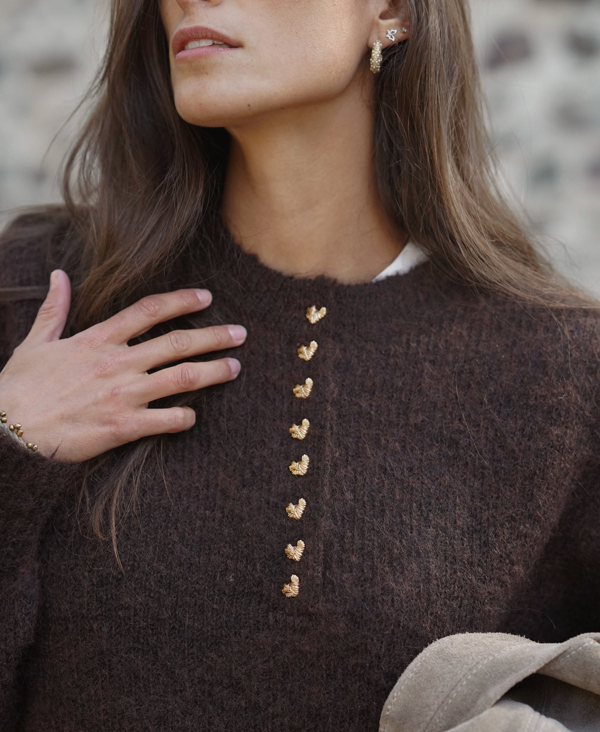 Pull à boutons Eliot marron