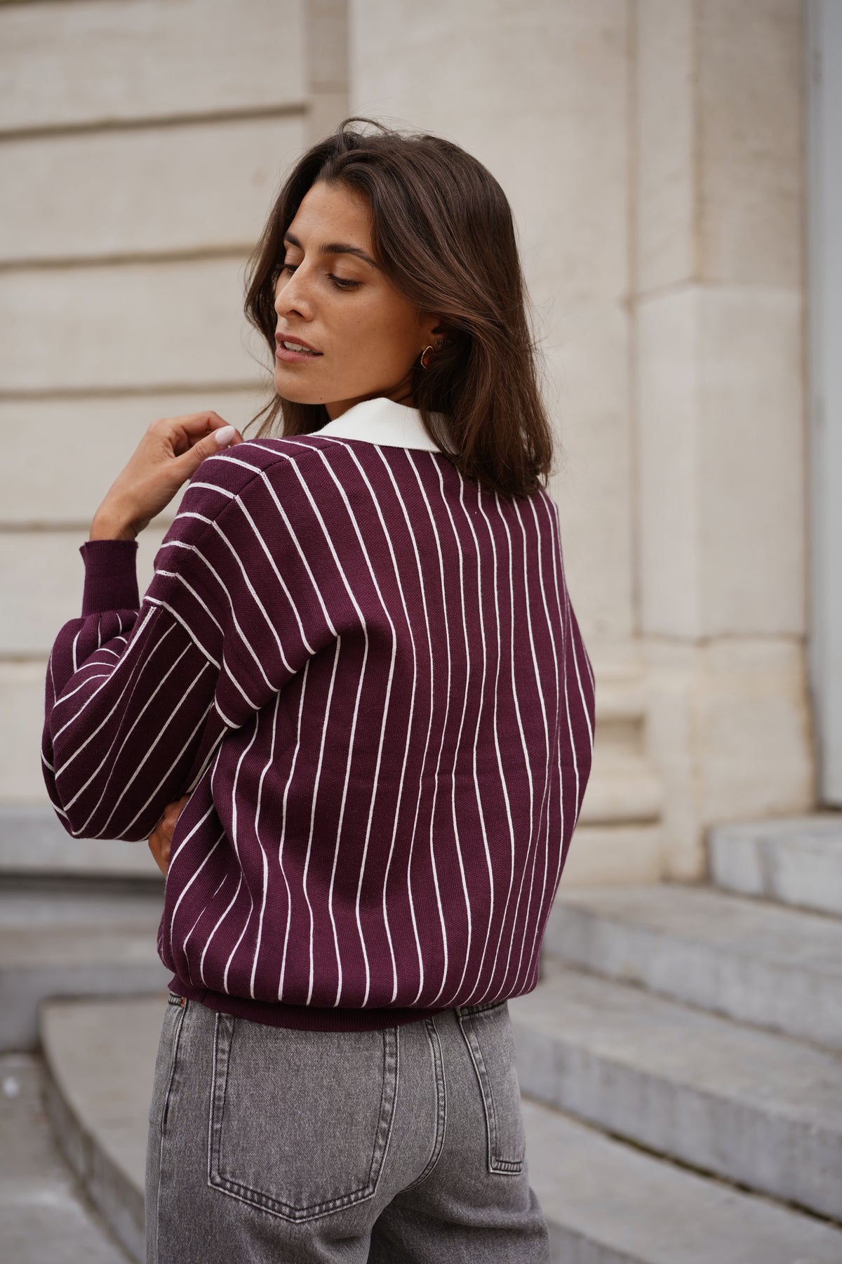Pull Gab ligné bordeaux