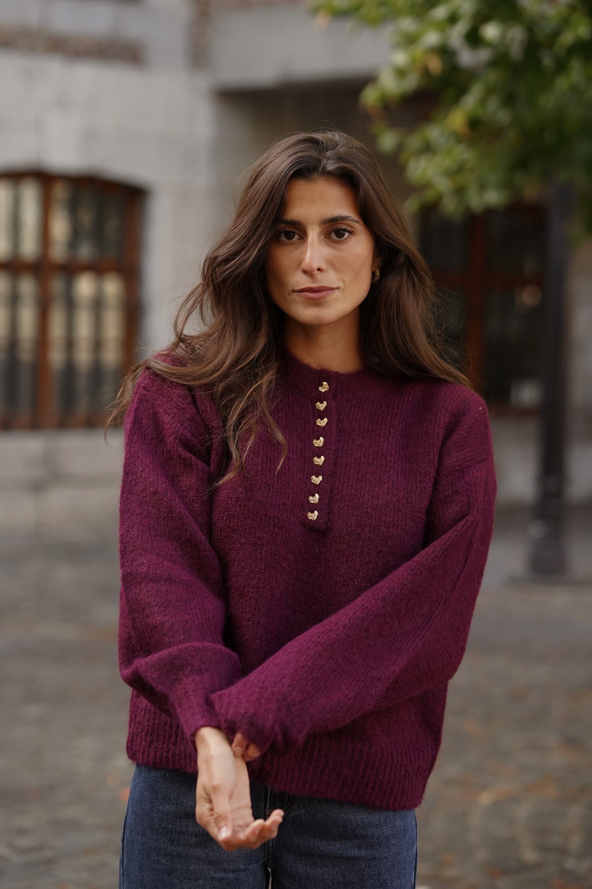 Pull à boutons Eliot bordeaux