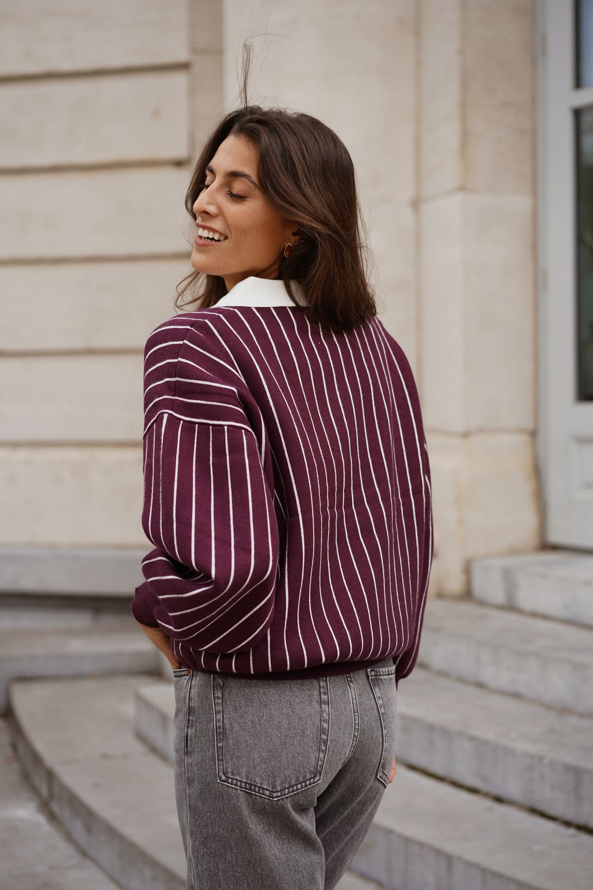 Pull Gab ligné bordeaux