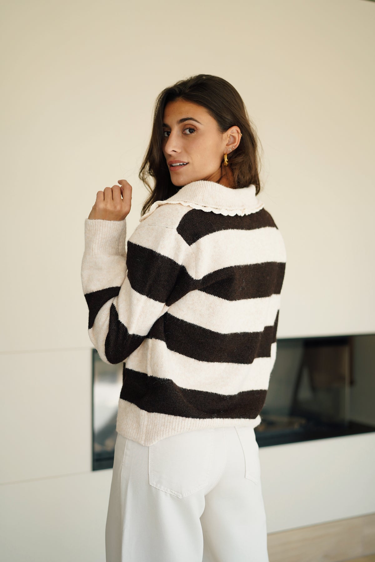 Pull Col Dentelle Helga beige